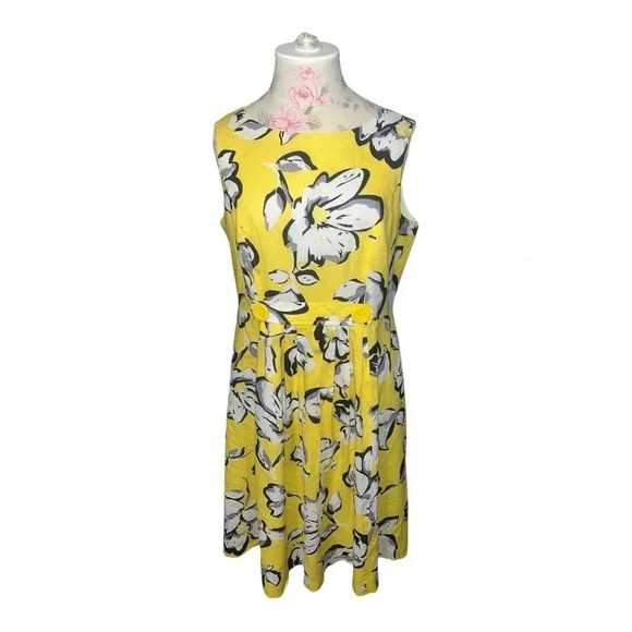 Cato Women’s Yellow Bright and Big Floral Cotton Dress with Front Pleats… - Picture 1 of 15